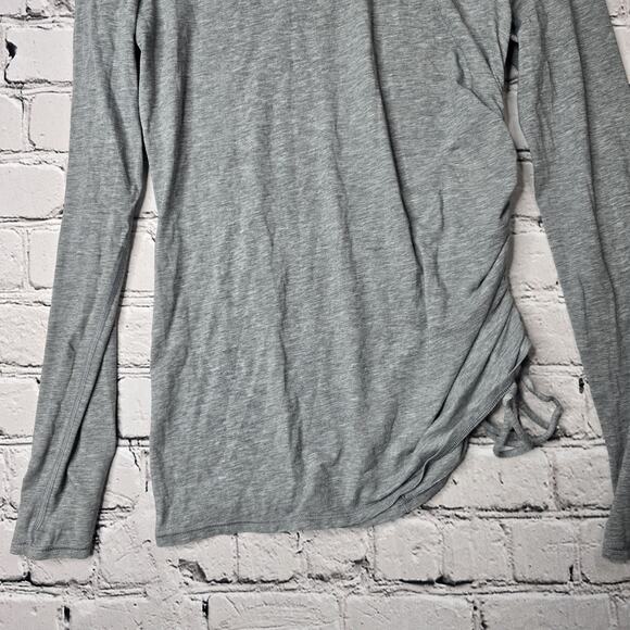 Lululemon Gray Side Cinch Long Sleeve Round Neck Pima Cotton Tshirt Size 8 - Picture 3 of 10